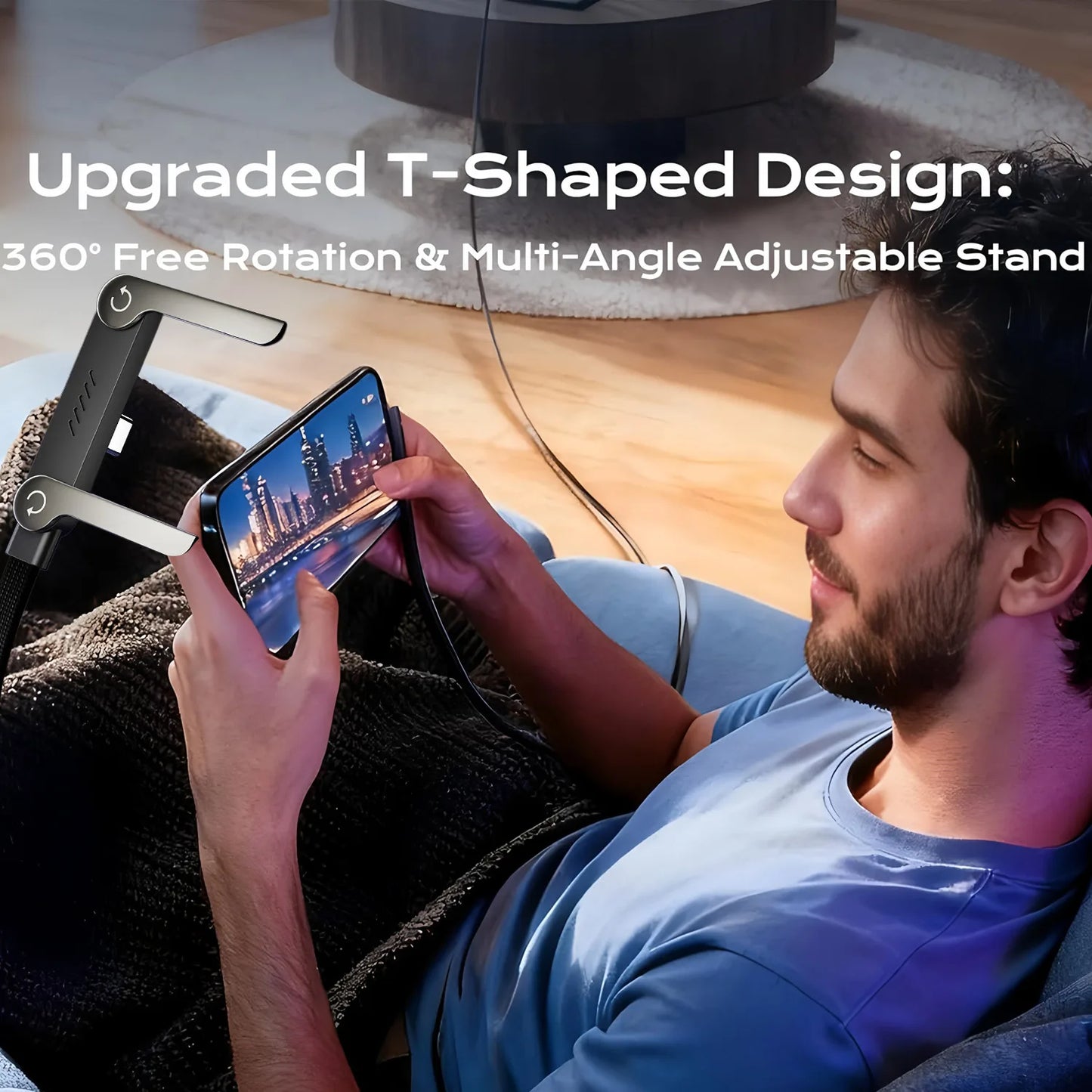 Câble Type-C 2-en-1 avec support pour téléphone portable