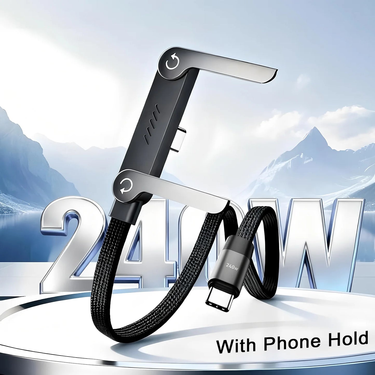 Câble Type-C 2-en-1 avec support pour téléphone portable